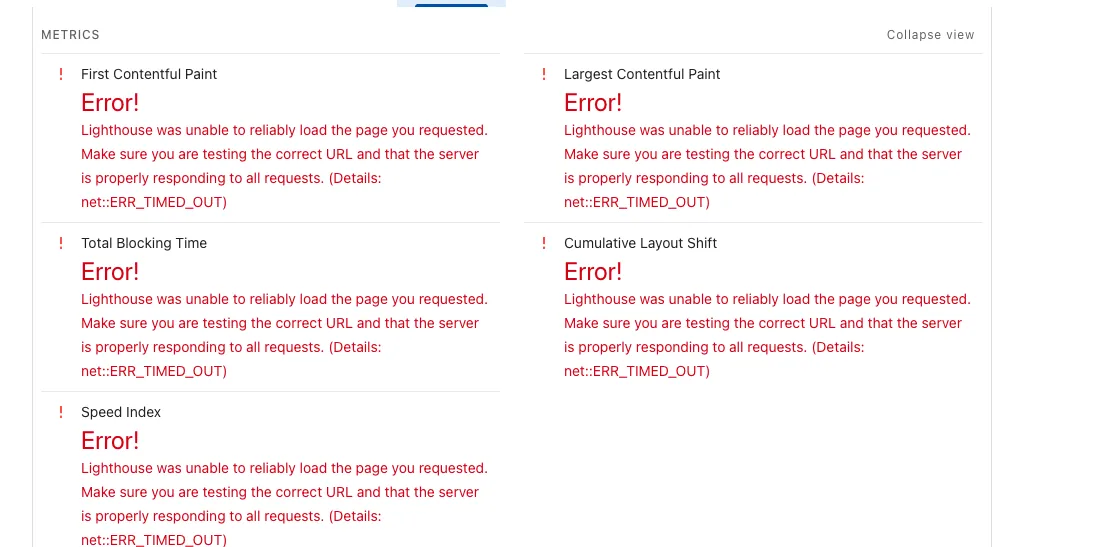 PageSpeed ERR_TIMED_OUT errors